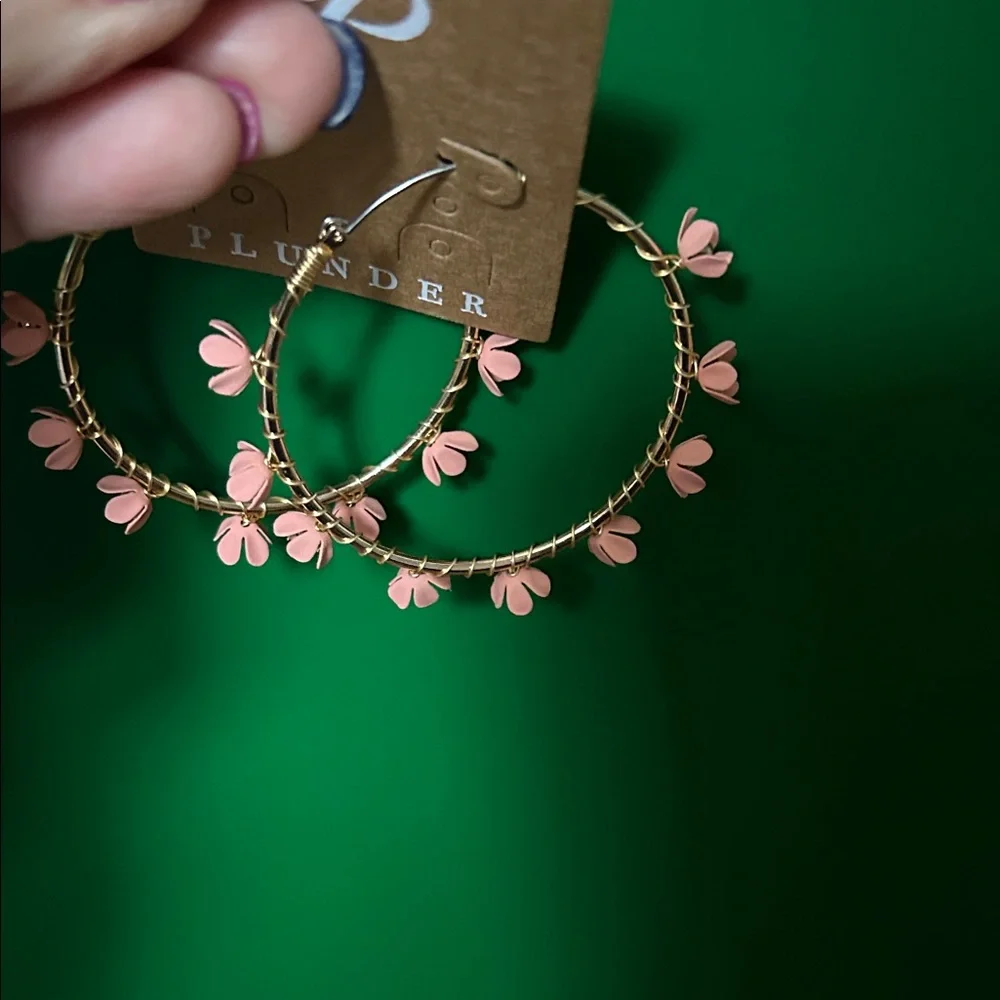 Plunder Gold and Pink Floral Hoop Earrings - Picture 2 of 3